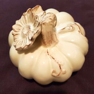Decorative White Ceramic Pumpkin w/ Vine Accents